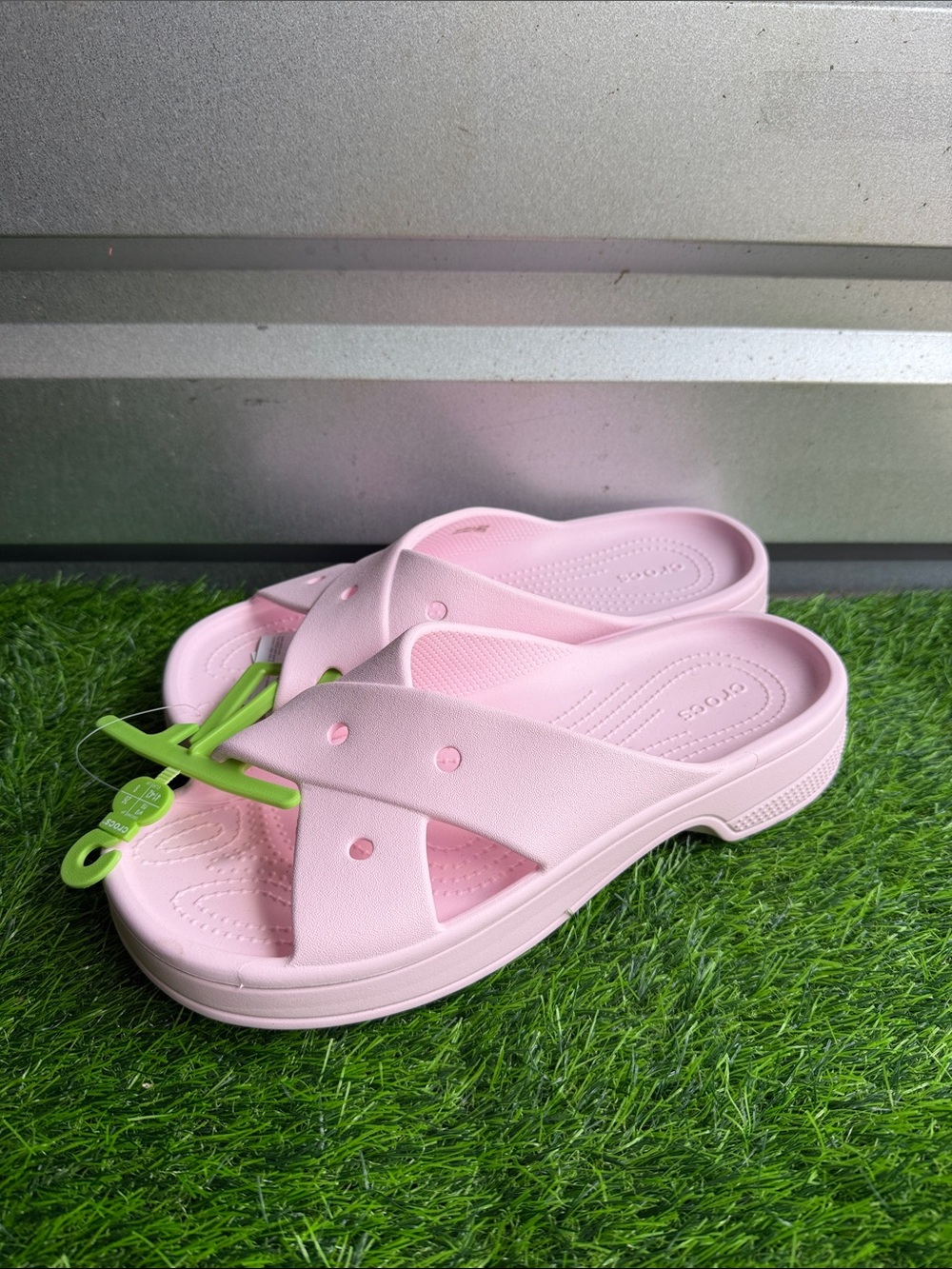 CROCS Women’s Light Pink Crossover Slide Sandals